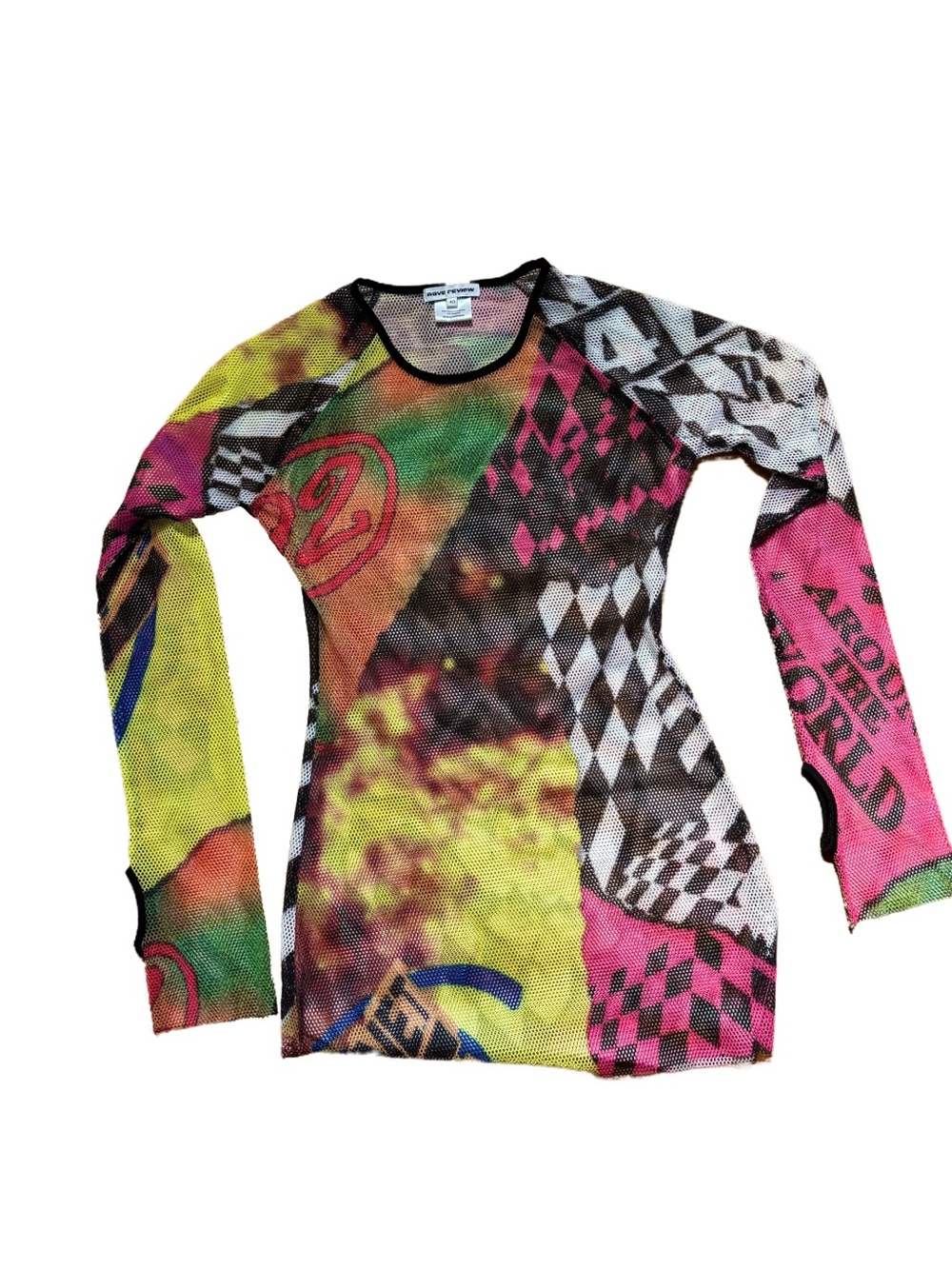 Rave Revival multicoloured mesh long sleeve mini dress